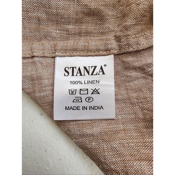 Stanza Shirt Mens 16.5 42cm Beige 100% Linen Long Sleeve Button Casual Coastal - Picture 10 of 11